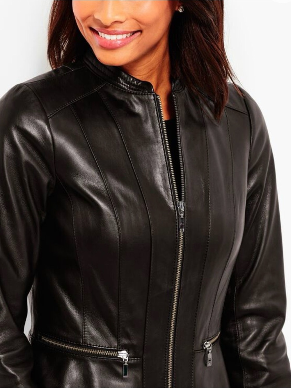 Talbots Black Leather Zip-Front Jacket